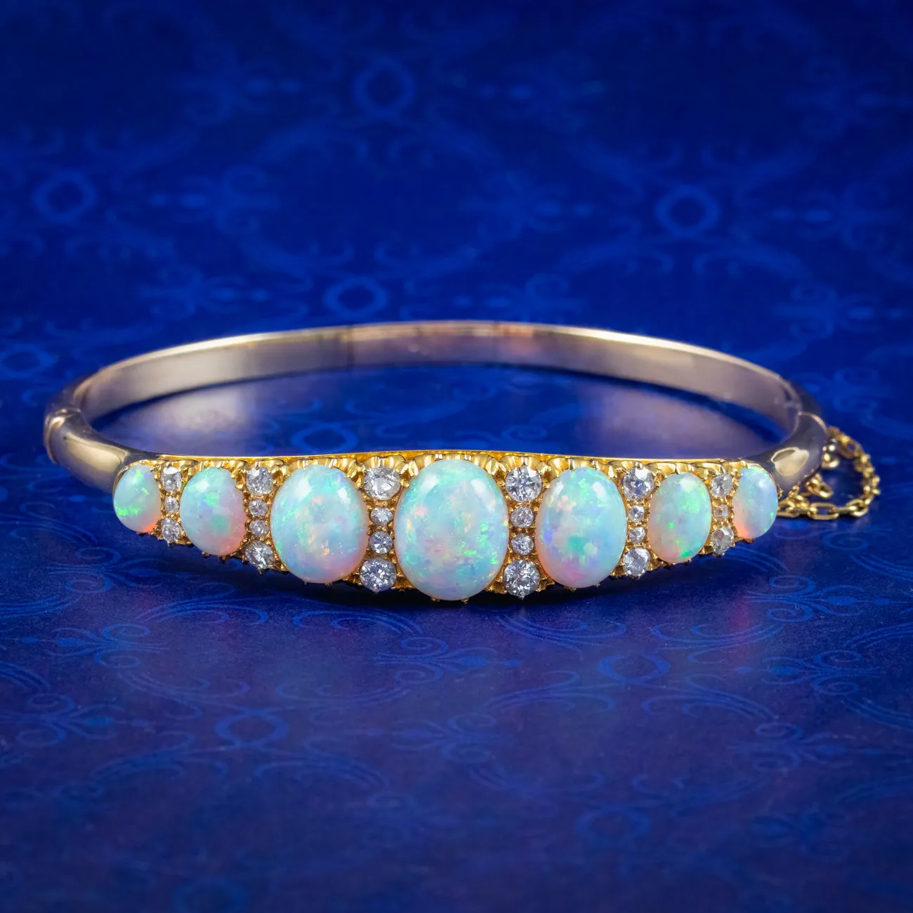 Antique Victorian Opal Diamond Bangle 18ct Gold 7.3ct Of Opal