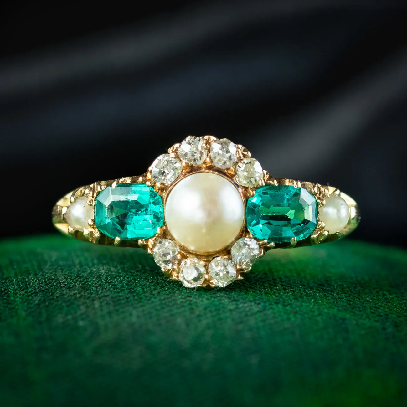 Antique Victorian Pearl Diamond Tourmaline Ring Dated 1861