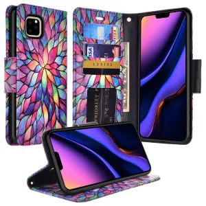 Apple iPhone 12 Pro Max Case, iPhone 12 Pro Max Wallet Case, Wrist Strap Pu Leather Wallet Case [Kickstand] with ID & Credit Card Slots - Rainbow Flower