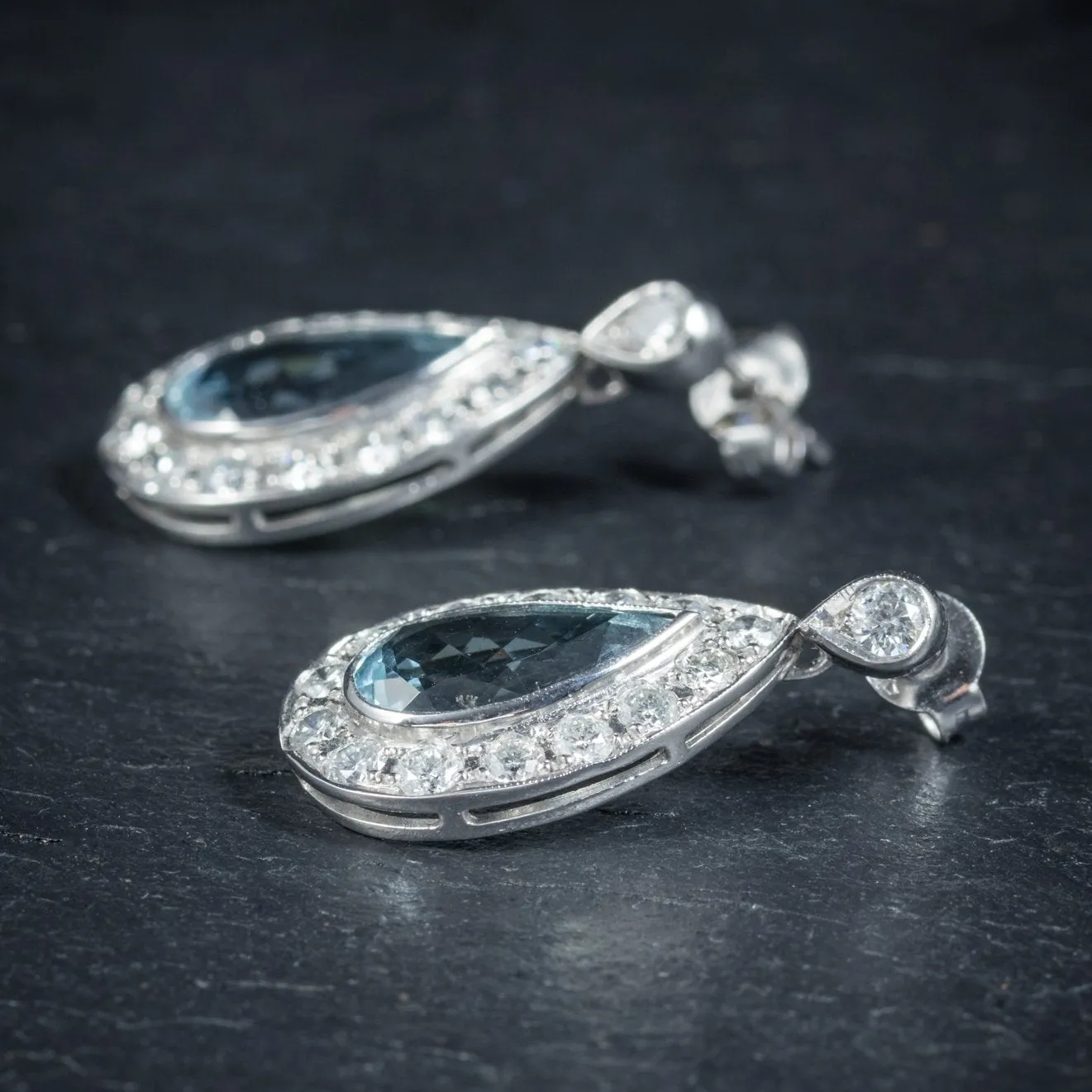 Aquamarine Drop Earrings 18Ct White Gold