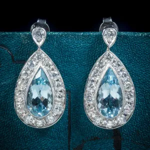 Aquamarine Drop Earrings 18Ct White Gold