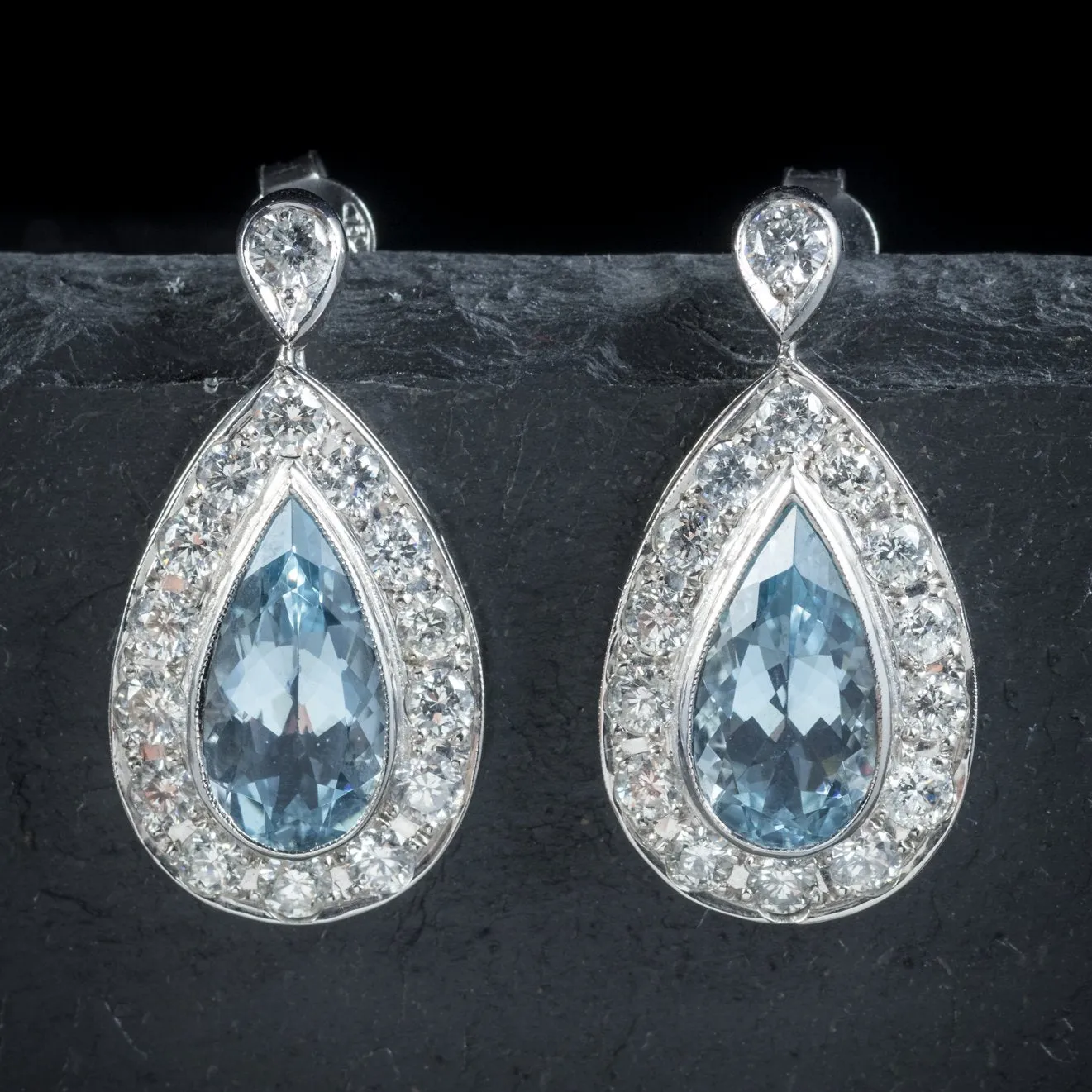 Aquamarine Drop Earrings 18Ct White Gold