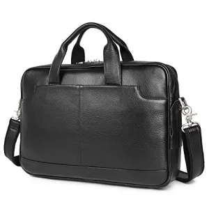 Augus Genuine Full Grain Leather Laptop Briefcase for Men 15.6 Inch