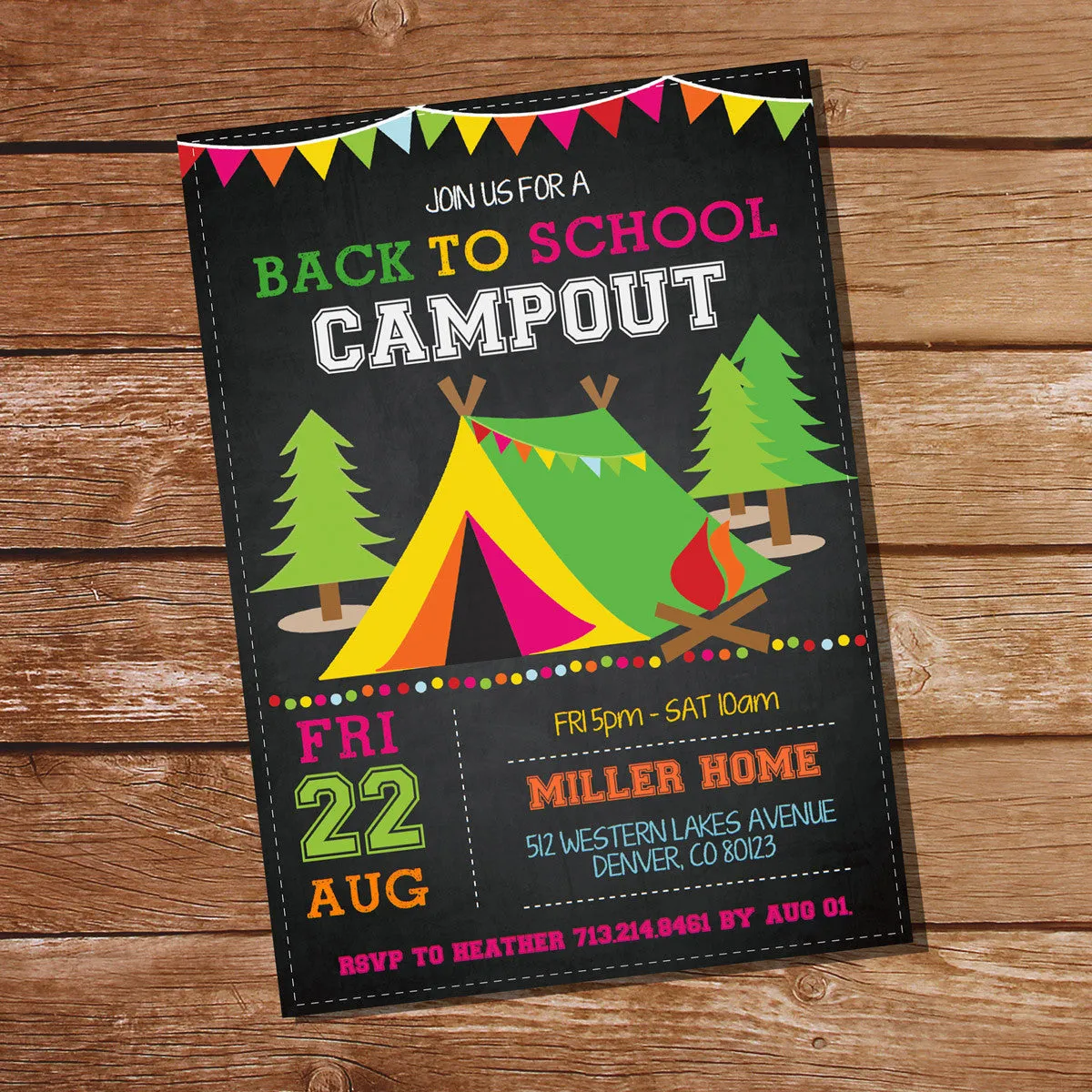 Back To School Campout Party Invitation | Camp Out Party Invitation