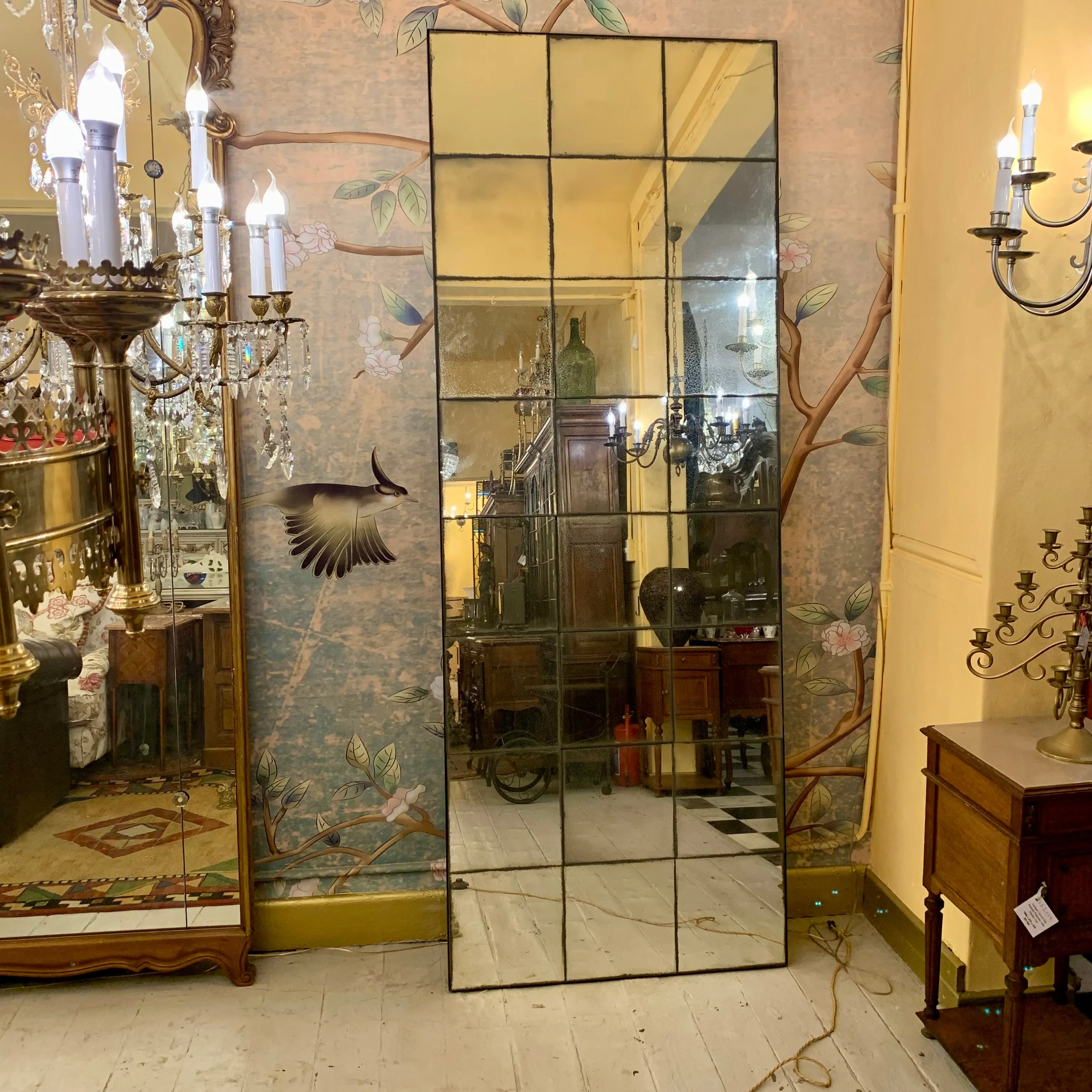 Beautiful Aged Paneled Ballroom Mirror