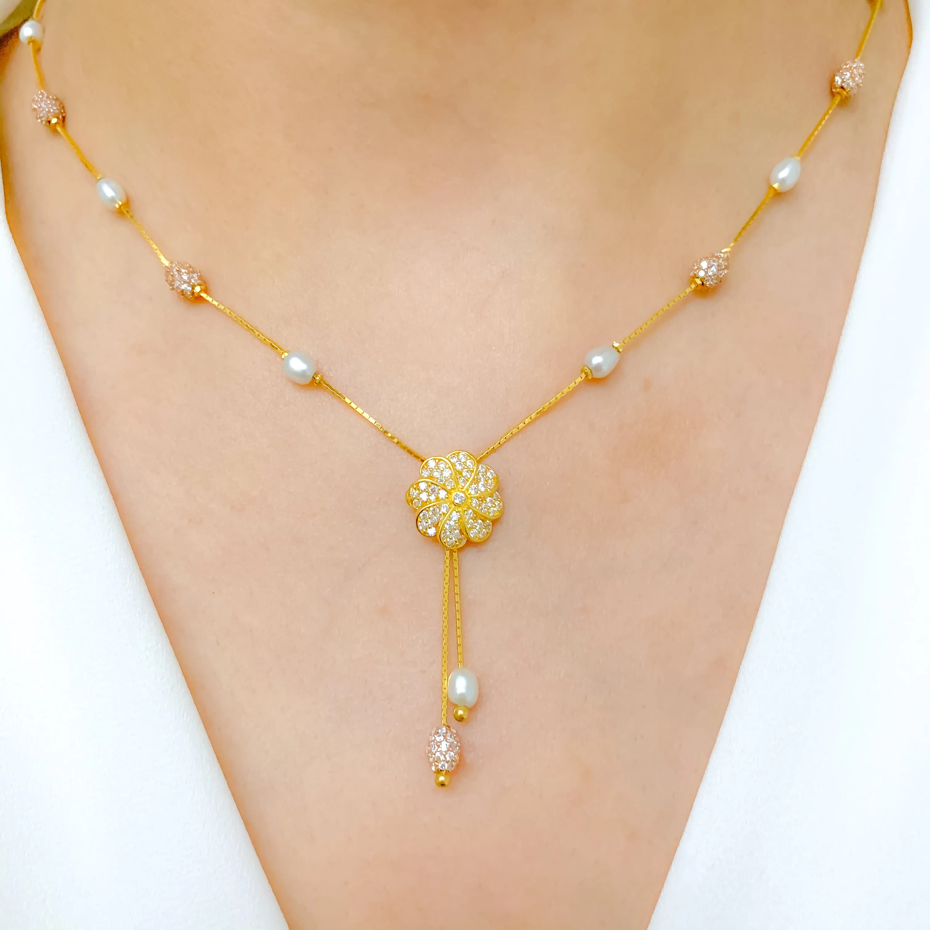 Beautiful Floral CZ Necklace