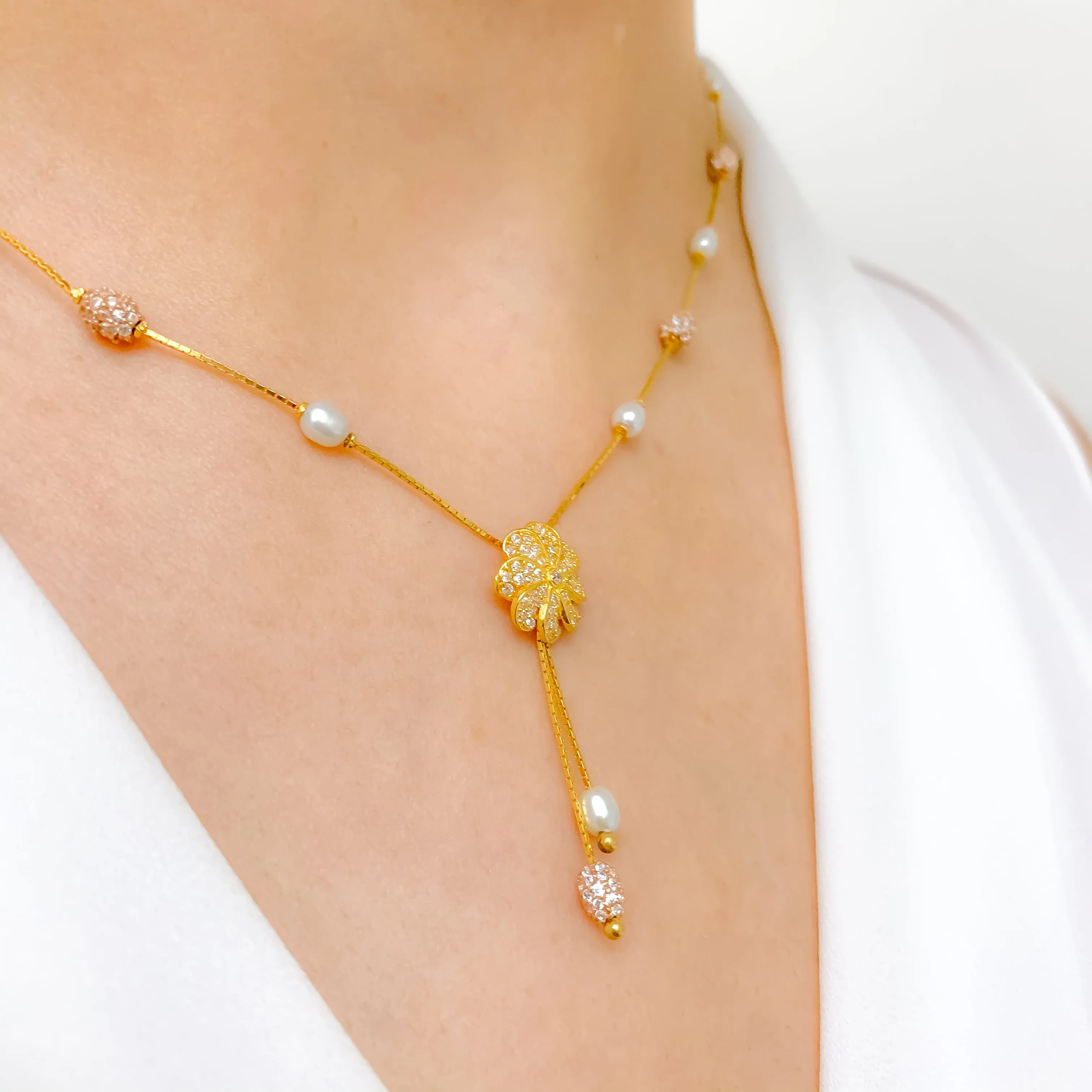 Beautiful Floral CZ Necklace