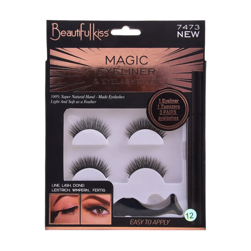 BEAUTIFUL KISS MAGIC EYELINER & EYE LASHES & TWEEZER KIT IR