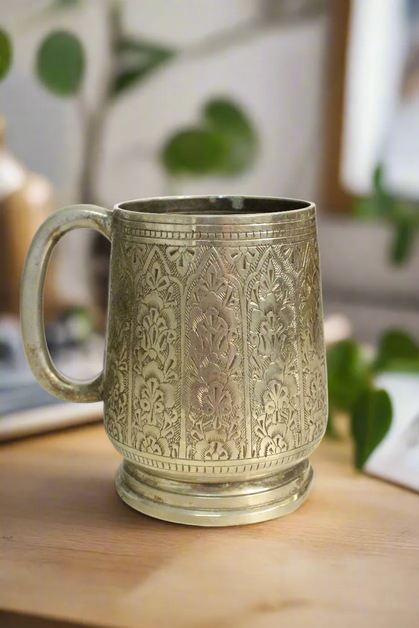 Beautiful Vintage  Brass Silver Mug