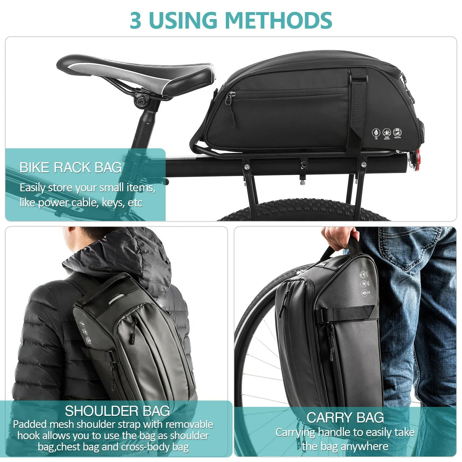 Bicycle Bag Panniers PU Waterproof Bike Rear Rack Bag Multifunctional Bicycle Carrier Cycling Rear Rack Should Bag