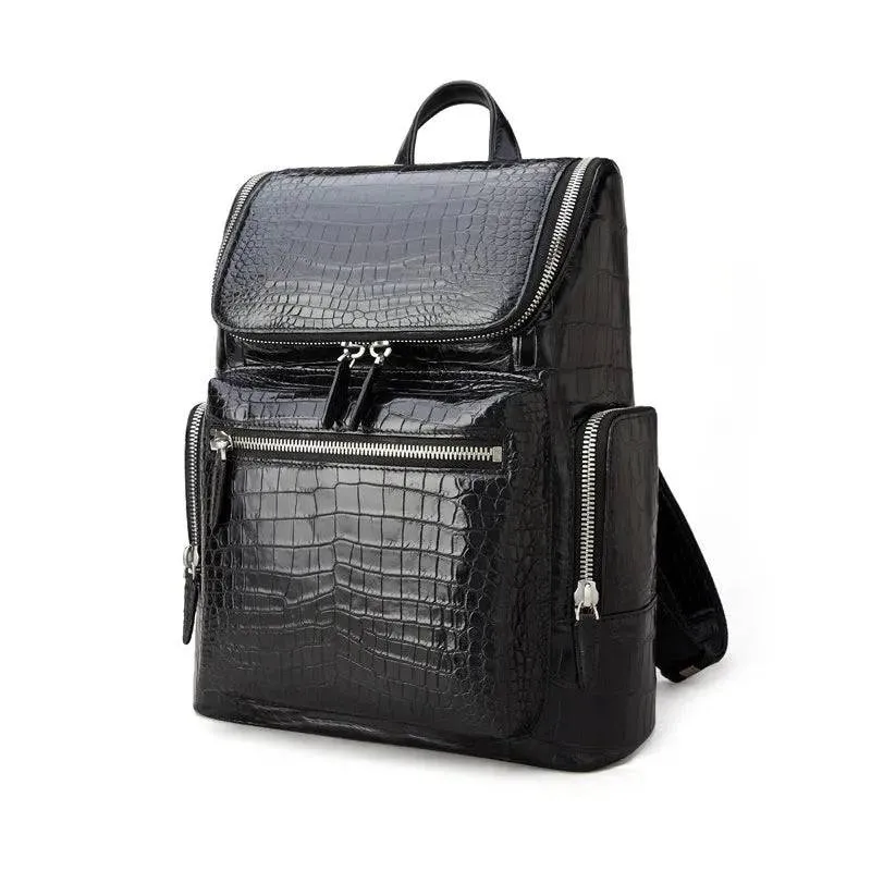 Black Crocodile Leather Backpack