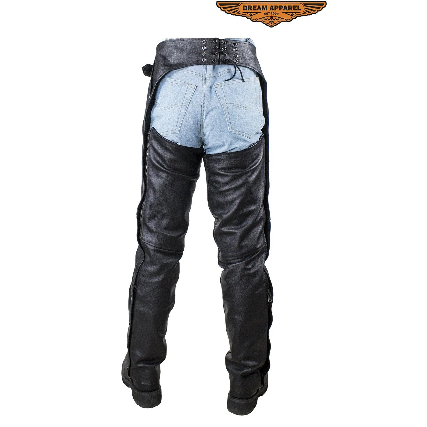 Black Multi-Pocket Naked Cowhide Leather Chaps W/ Zipout liner