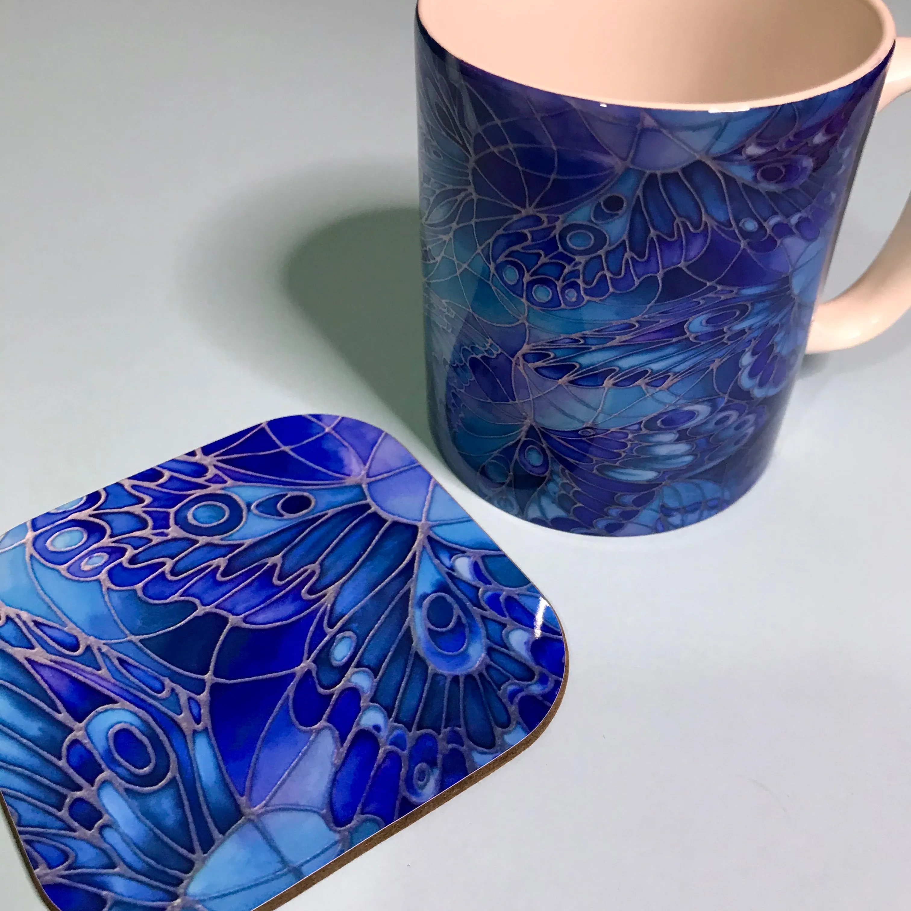 Blue Butterfly Mug and Coaster - Butterfly Mug Box Set - colours