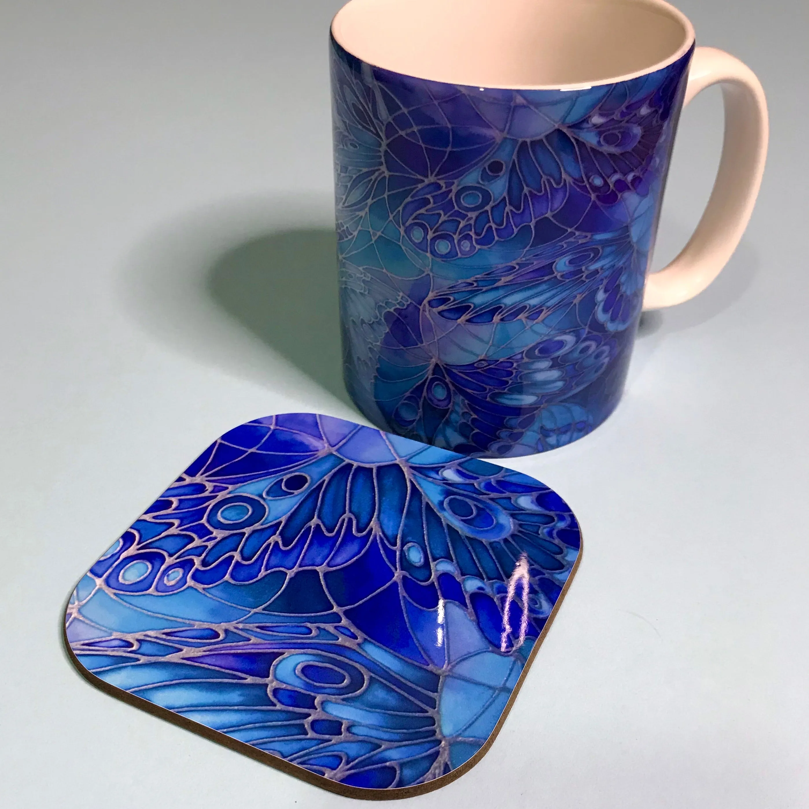 Blue Butterfly Mug and Coaster - Butterfly Mug Box Set - colours