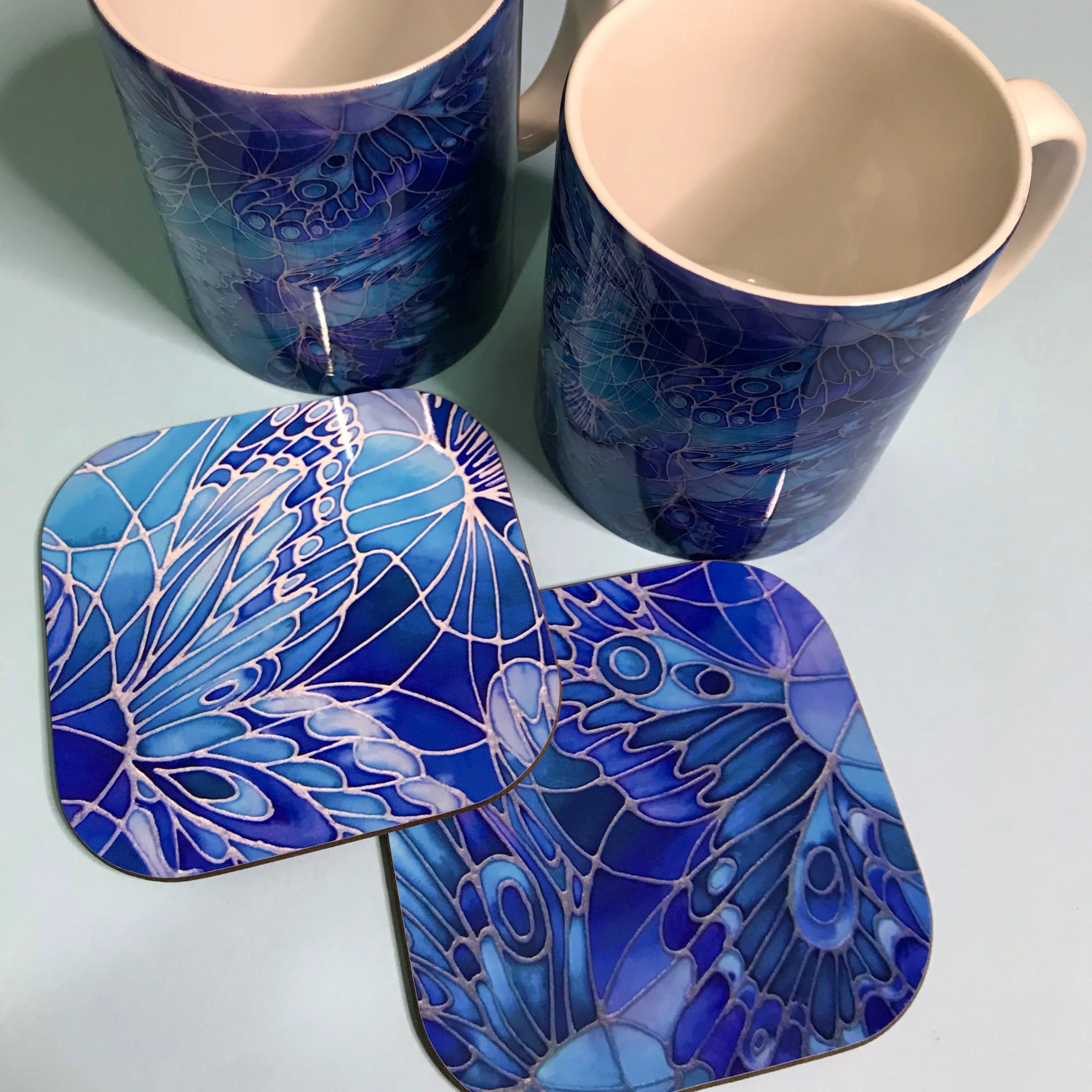 Blue Butterfly Mug and Coaster - Butterfly Mug Box Set - colours