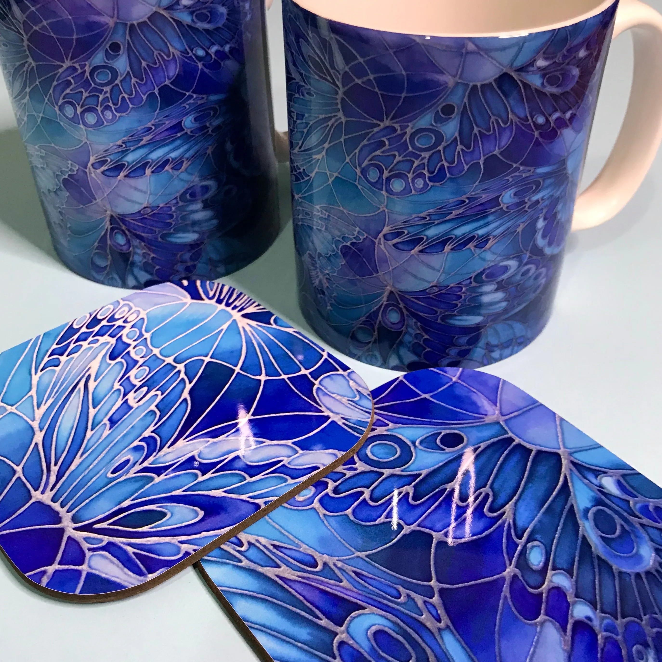 Blue Butterfly Mug and Coaster - Butterfly Mug Box Set - colours