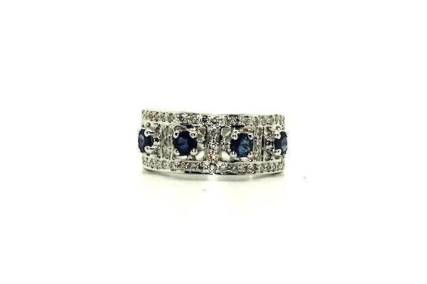 Blue Sapphire & Diamond Band Ring Ad No.0288