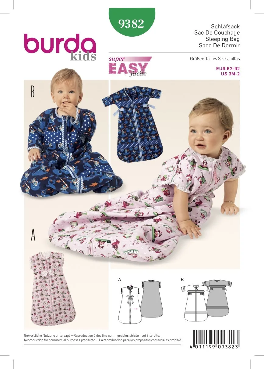 Burda Pattern 9382 Babies' Sleeping Bag (3M-2M)