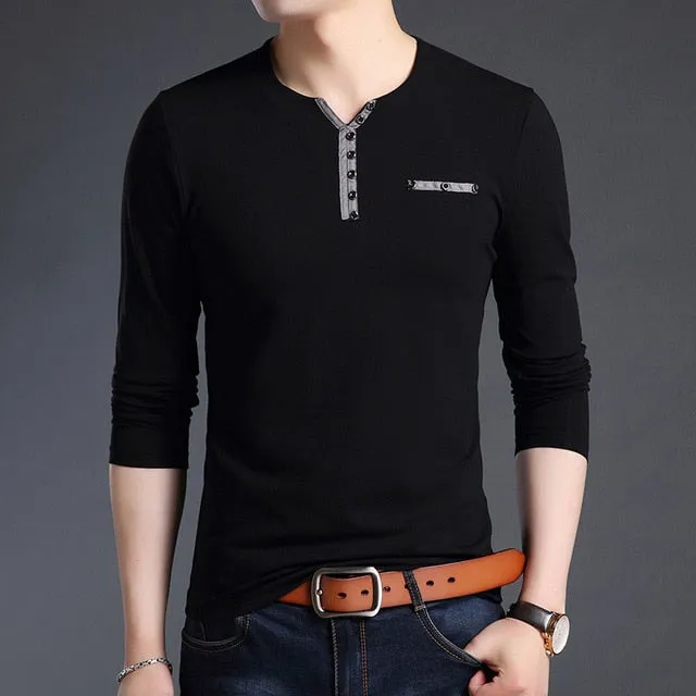 Buttoned Collar V Neck Street Wear Long Sleeve Shirt