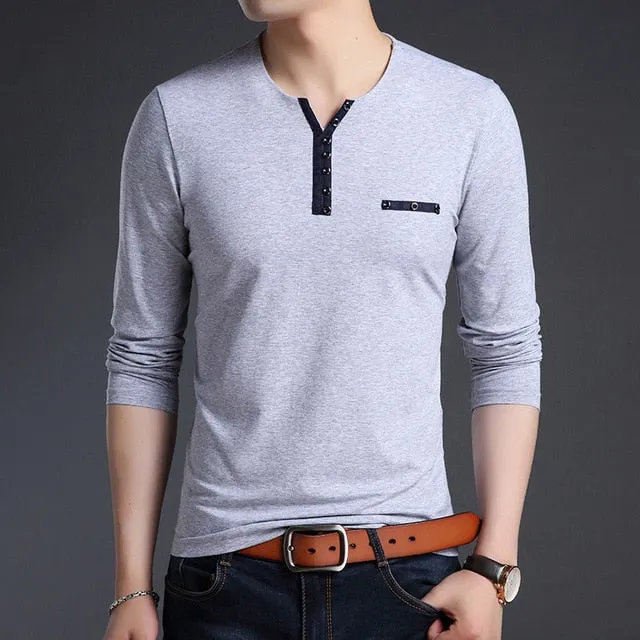 Buttoned Collar V Neck Street Wear Long Sleeve Shirt