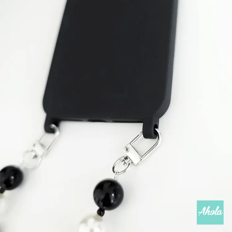 【BW】Mixed Beads Lanyard Black Silicone Phone Case 混合珠珠黑色電話軟殼