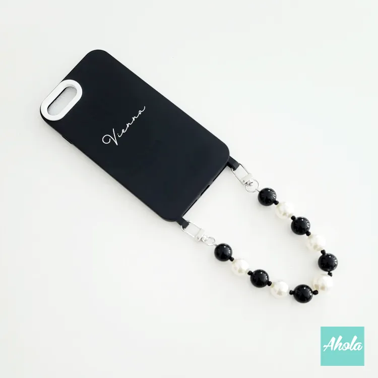 【BW】Mixed Beads Lanyard Black Silicone Phone Case 混合珠珠黑色電話軟殼