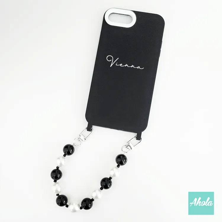 【BW】Mixed Beads Lanyard Black Silicone Phone Case 混合珠珠黑色電話軟殼