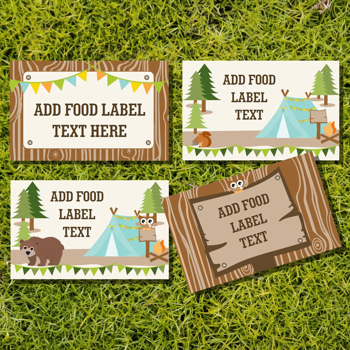 Camping Birthday Party Food Label Tent Cards | Boy 's Camping party