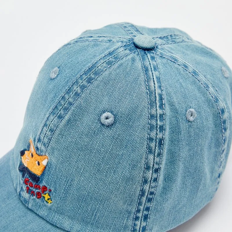 Camping Fox Boy Denim Blue Baseball Cap