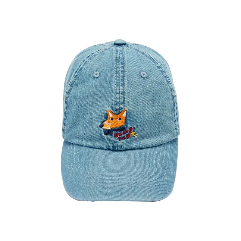 Camping Fox Boy Denim Blue Baseball Cap