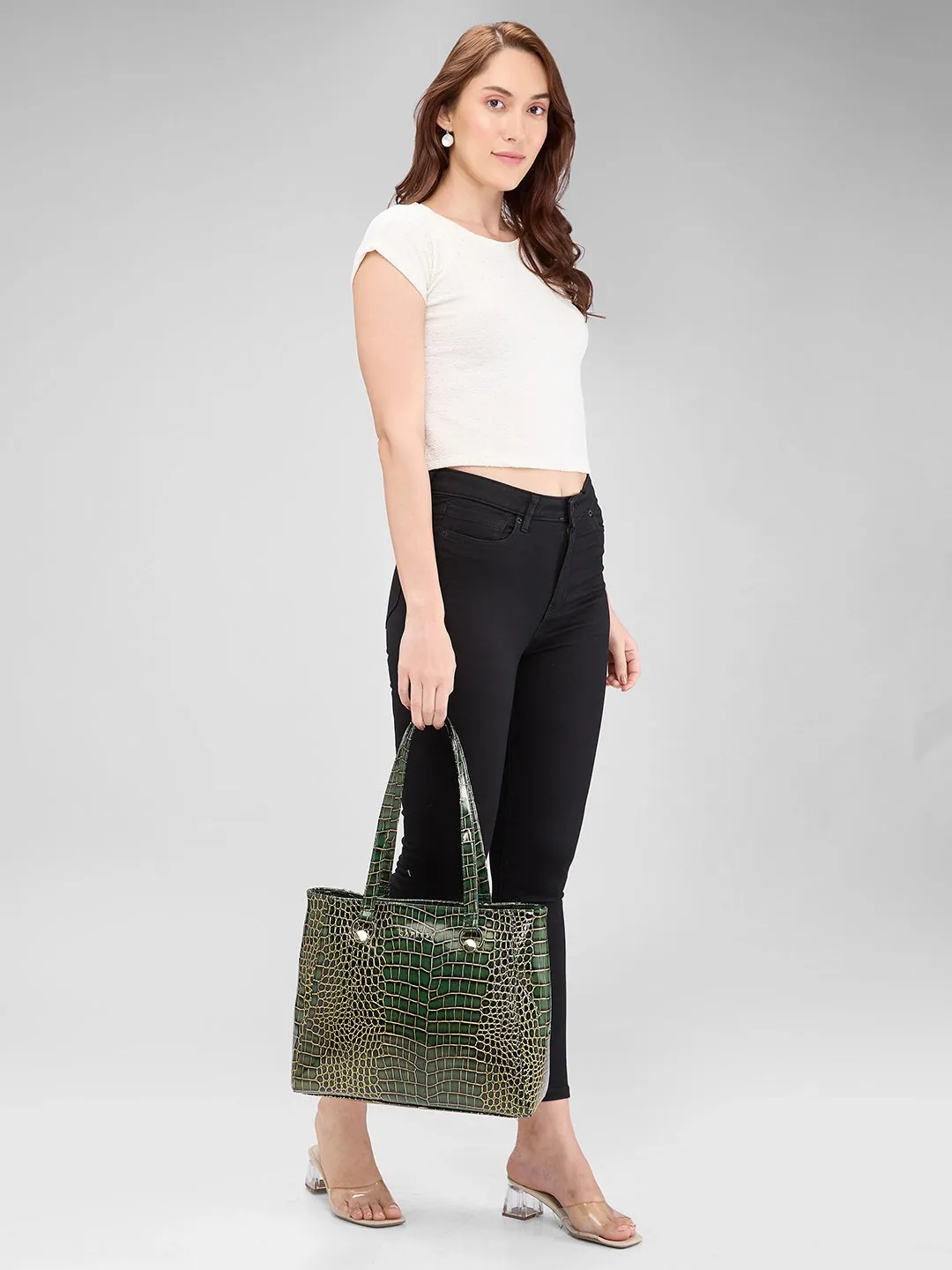 Caprese Miranda Tote Large Croco Womens Office Handbag Green