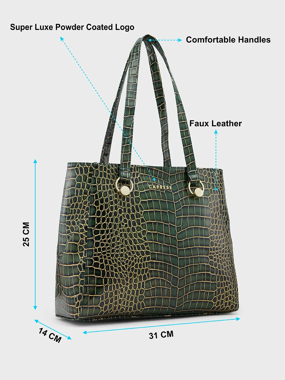 Caprese Miranda Tote Large Croco Womens Office Handbag Green