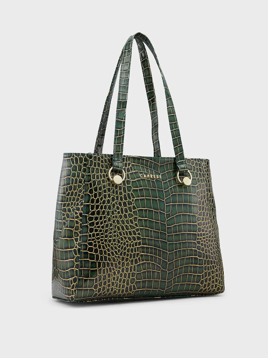 Caprese Miranda Tote Large Croco Womens Office Handbag Green