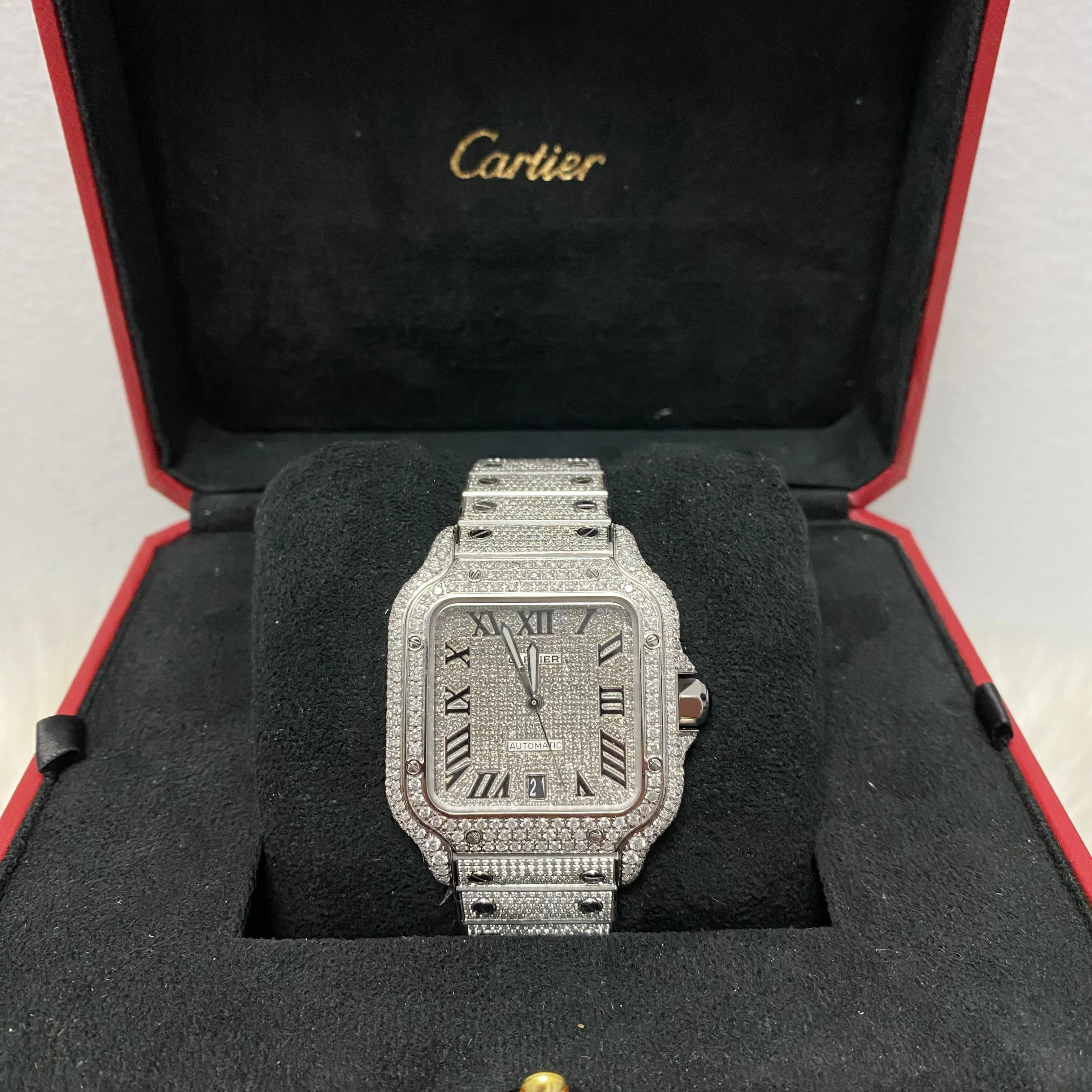 Cartier Santos 40Mm Natural Diamonds Bussdown Roman Fully Linked 2020