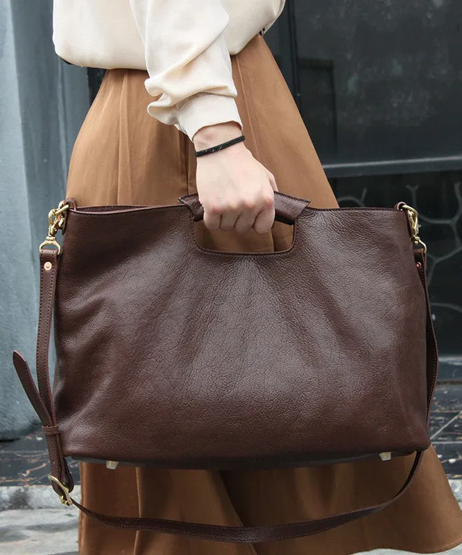 Casual Coffee Calf Leather Satchel Bag Handbag MM042