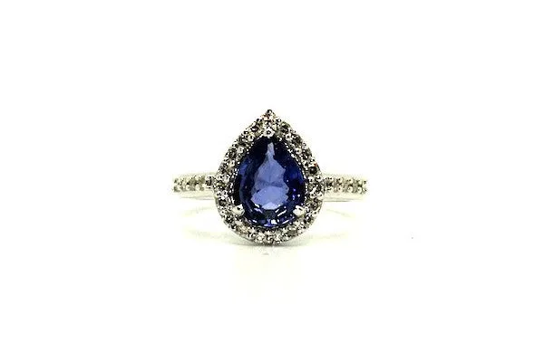 Ceylon Sapphire & Diamond Drop Halo Ring/ Item Code: RNG 15