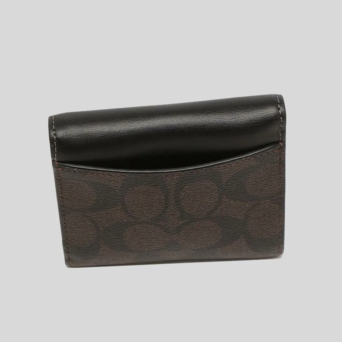 COACH Small Trifold Wallet In Blocked Signature Canvas Brown Black CE930