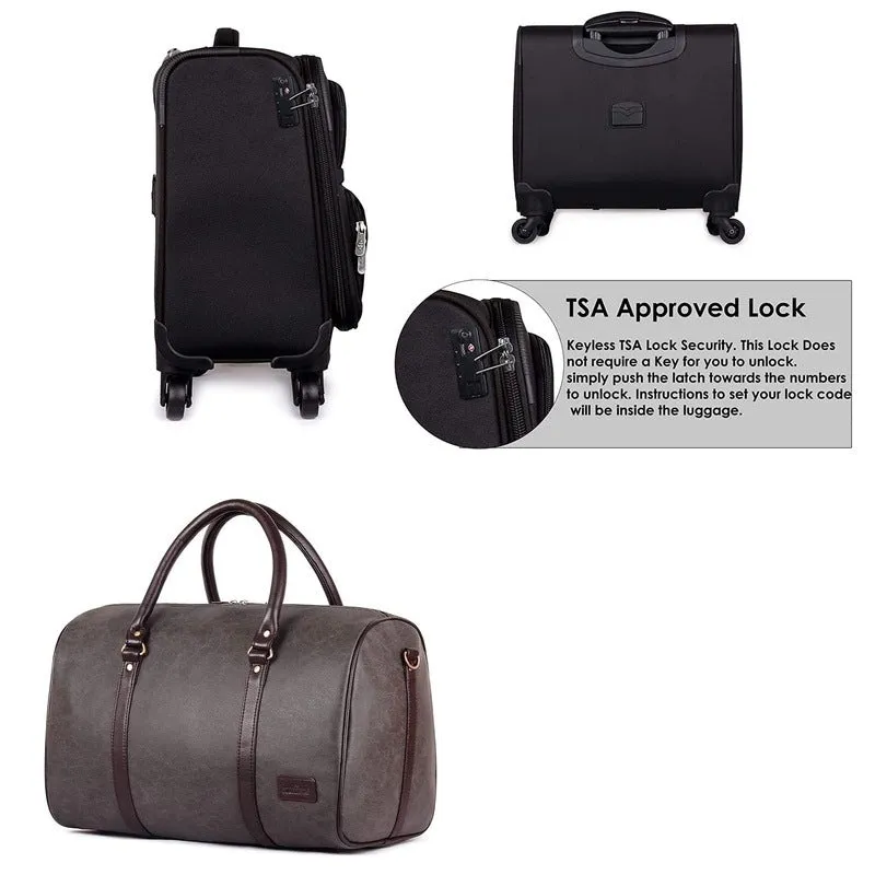 Combo: Laptop Trolley Case & 29 L Vegan Leather Duffel Bag | 44 cm | Jet Black & Ash Grey