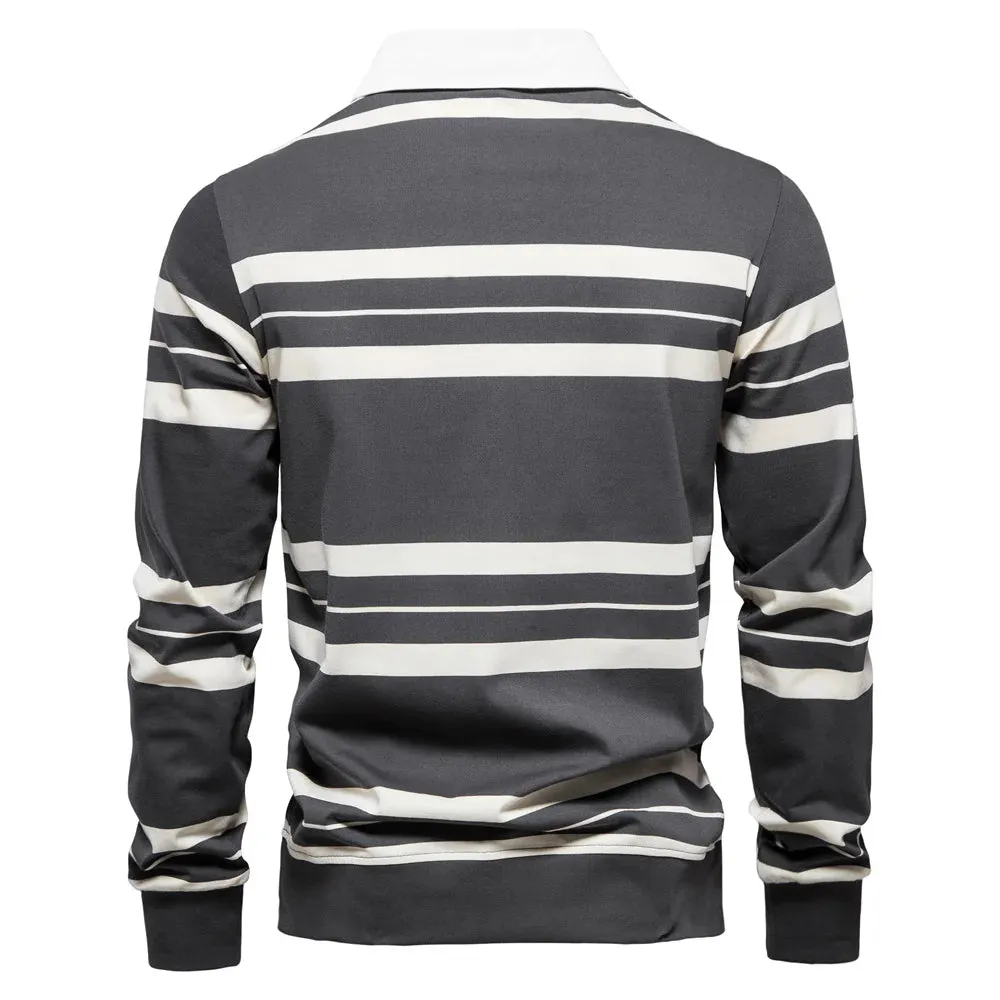 Cotton Long Sleeve Men's Polo Shirts Cotton Striped Zipper Polo Shirts for Men New Spring Designer Men Clothing