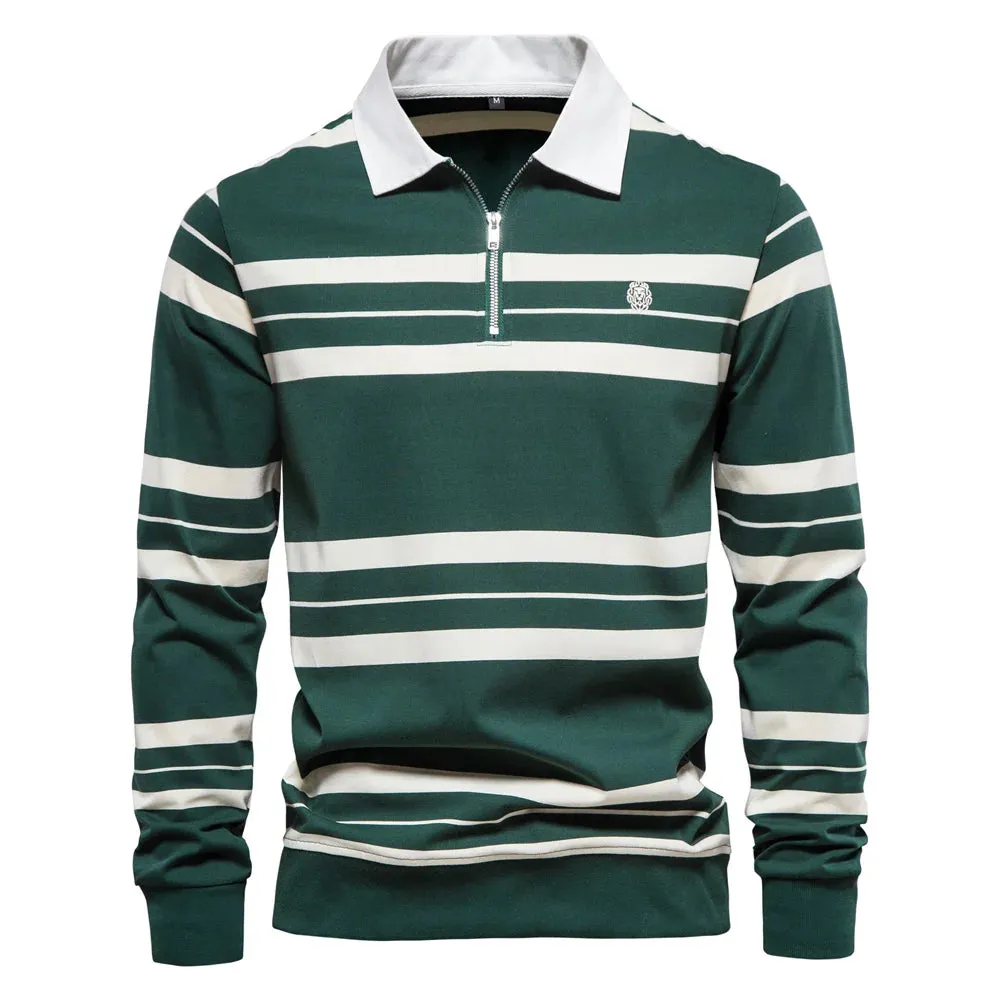 Cotton Long Sleeve Men's Polo Shirts Cotton Striped Zipper Polo Shirts for Men New Spring Designer Men Clothing