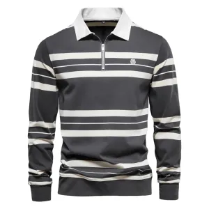 Cotton Long Sleeve Men's Polo Shirts Cotton Striped Zipper Polo Shirts for Men New Spring Designer Men Clothing