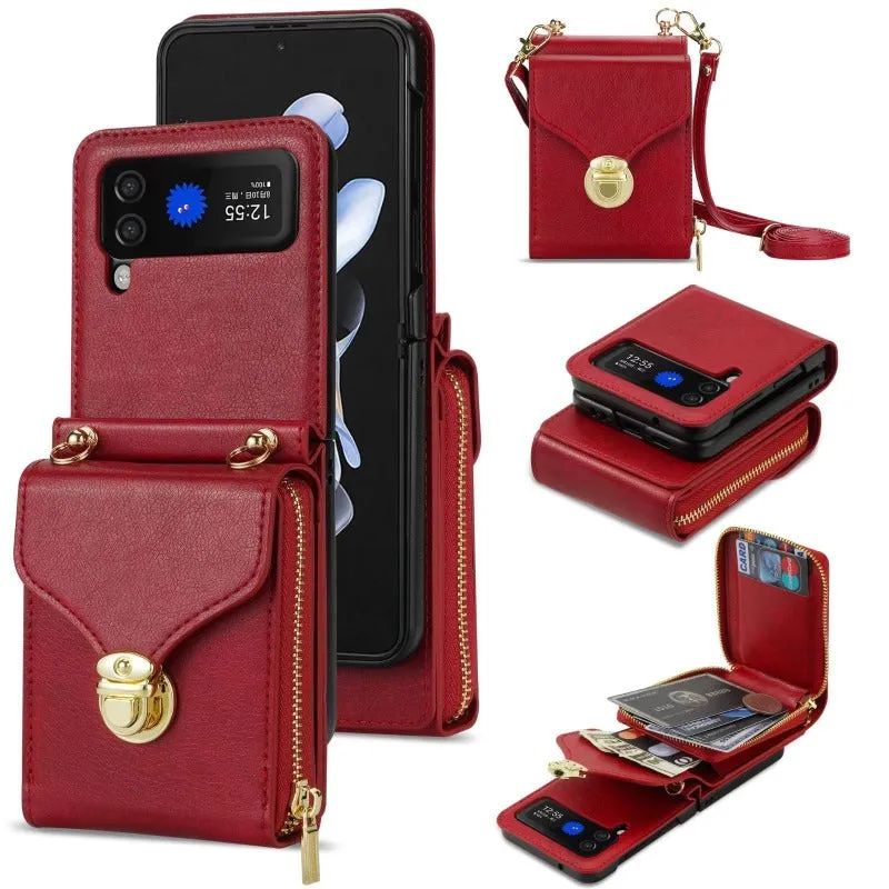 Crossbody Wallet Leather Phone Case With Card Slot Holder Lanyard For Samsung Galaxy Z Flip 5 4