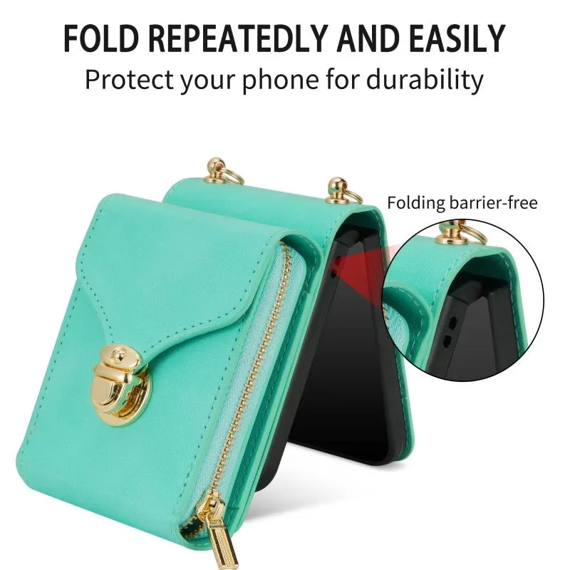 Crossbody Wallet Leather Phone Case With Card Slot Holder Lanyard For Samsung Galaxy Z Flip 5 4