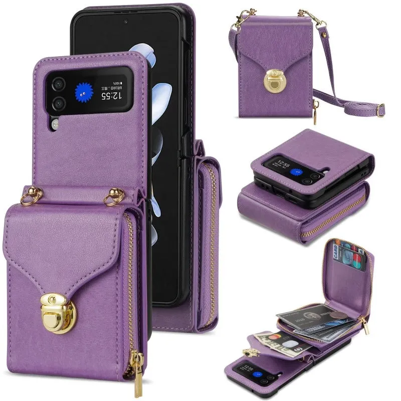 Crossbody Wallet Leather Phone Case With Card Slot Holder Lanyard For Samsung Galaxy Z Flip 5 4