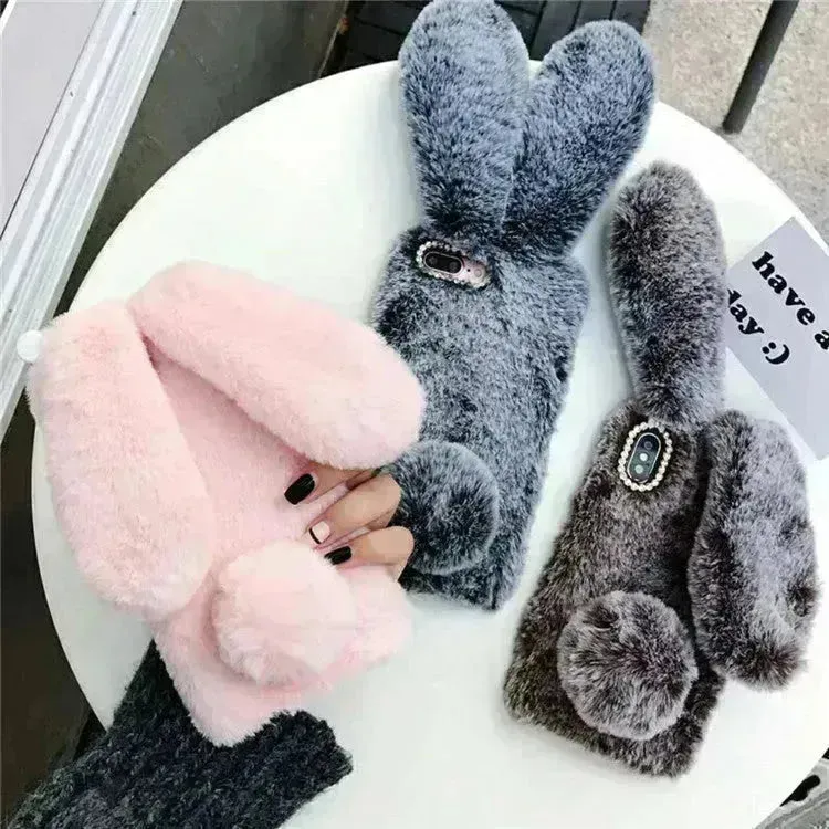 Cute Creative Rabbit Plush warm phone case women