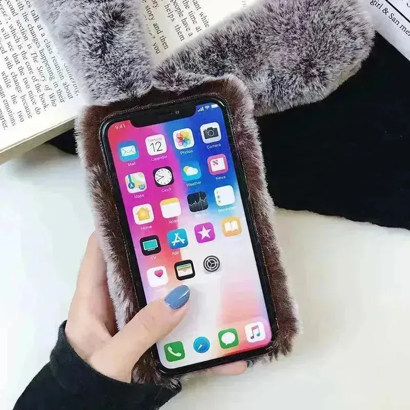 Cute Creative Rabbit Plush warm phone case women