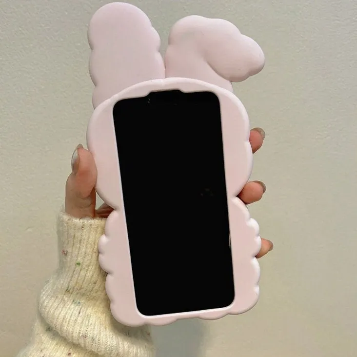 Cute Matte 3D Pink Bunny Rabbit Design   Pink Strap Thick Bulky Protective Shockproof iPhone Case for iPhone 11 12 13 14 15 Pro Max Case