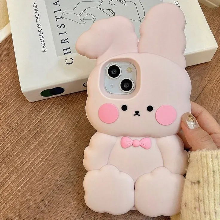 Cute Matte 3D Pink Bunny Rabbit Design   Pink Strap Thick Bulky Protective Shockproof iPhone Case for iPhone 11 12 13 14 15 Pro Max Case