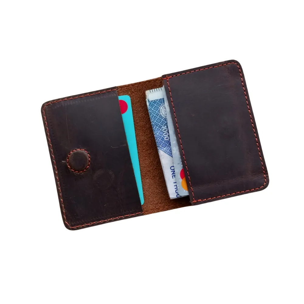 Dark Brown Leather Wallet - Hidden Magnetic Closure