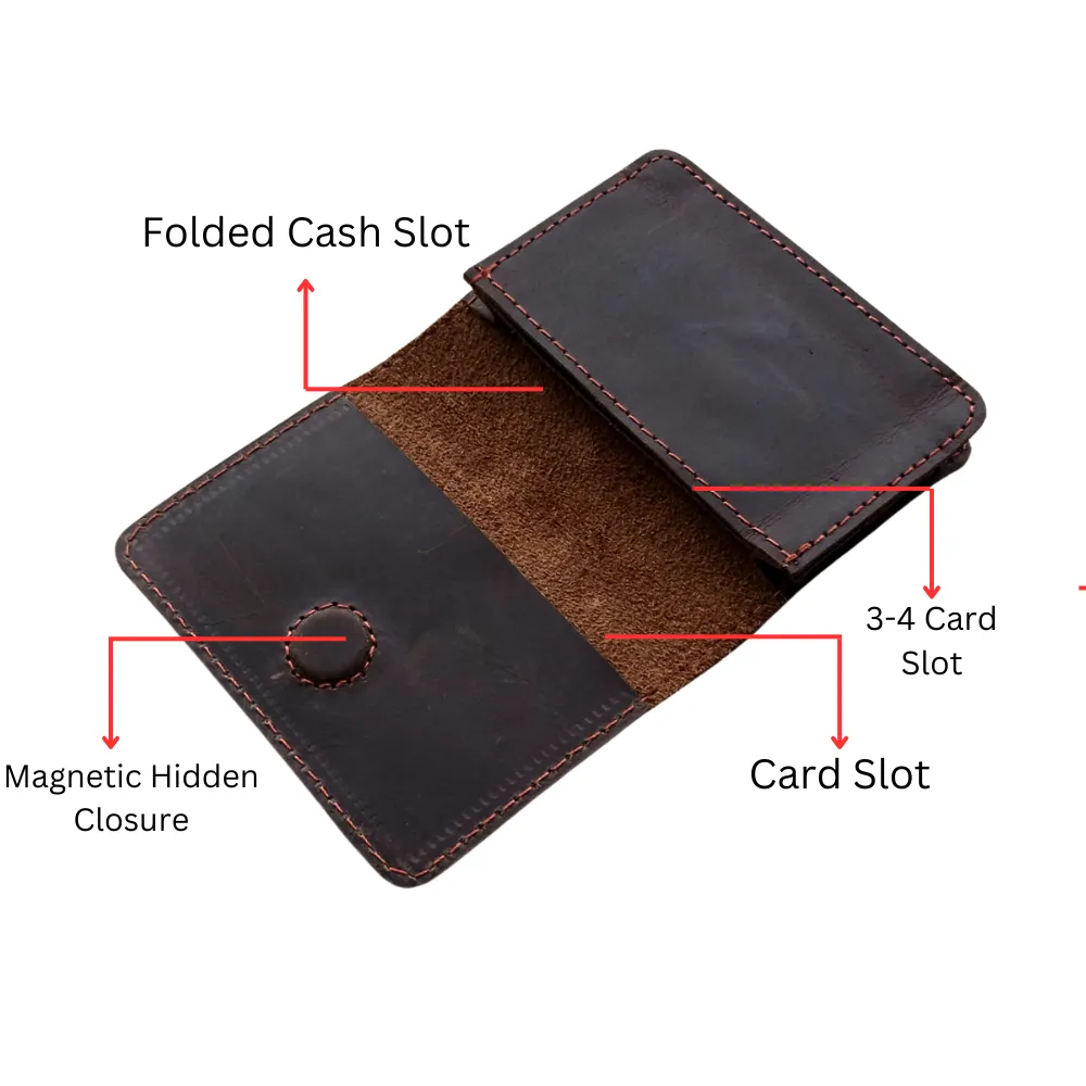 Dark Brown Leather Wallet - Hidden Magnetic Closure